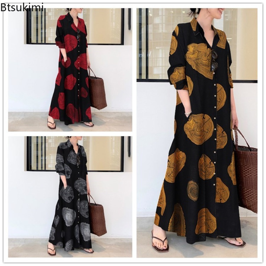 Casual Loose Linen Shirt Dress - Gaun Wanita 2026, Gaun Maxi Kasual