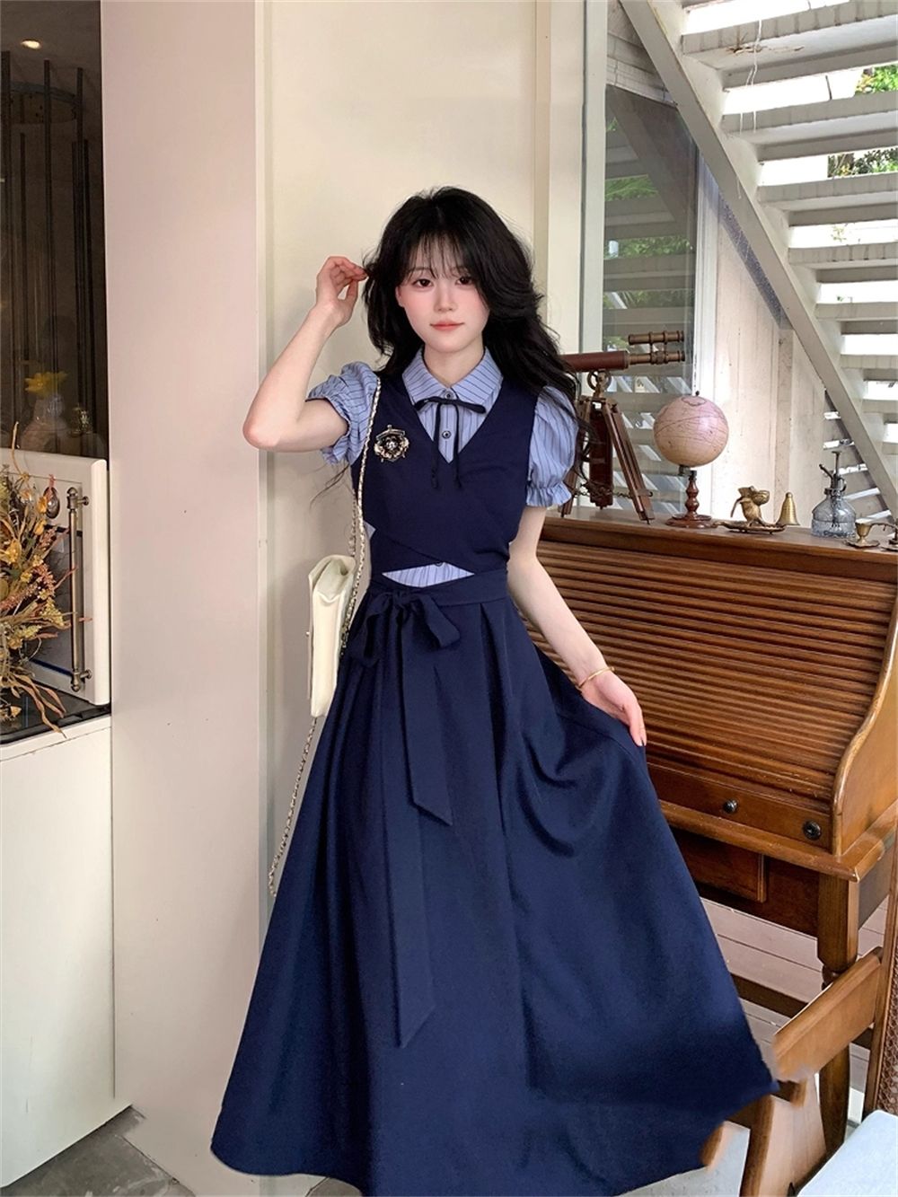Korean Style A Line Shirt Dress - Pakaian Sehari-hari Musim Panas Seragam JK