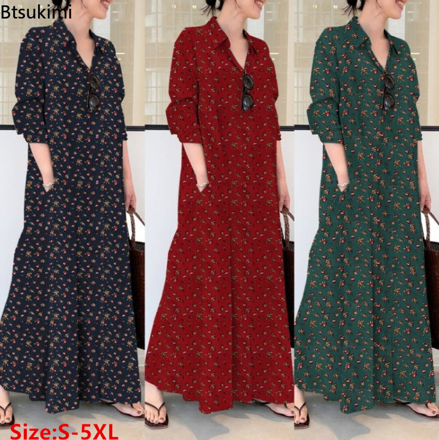 Casual Loose Linen Shirt Dress - Gaun Kemeja Panjang Motif Baru untuk