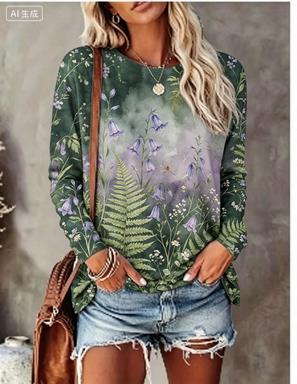 Blouses - Kaos Wanita Lengan Panjang dengan Latar