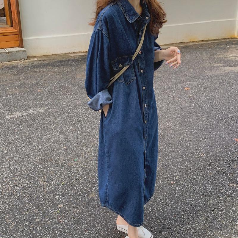 Korean Style A Line Shirt Dress - Gaun Kemeja Denim Wanita Terbaru 2026