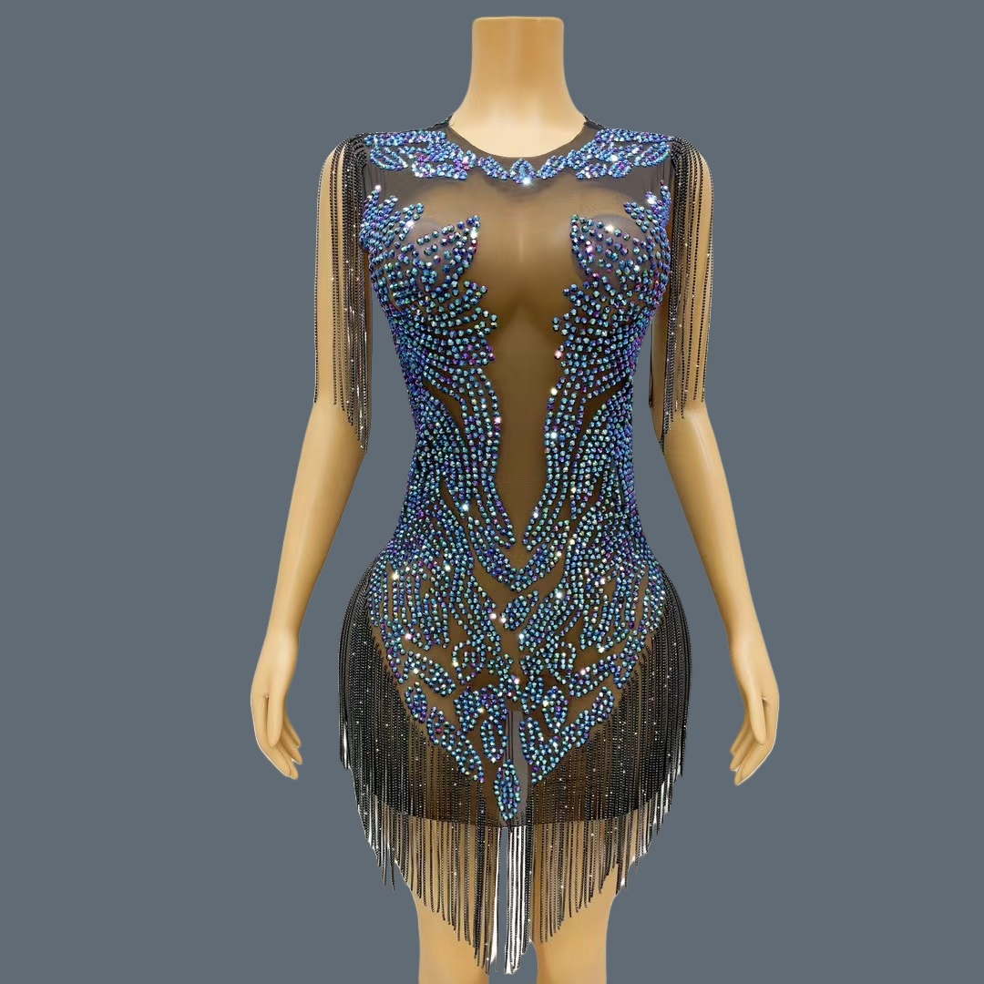 Sparkly Rhinestone Club Party Dress - Gaun Malam Mewah untuk Wanita, Elegan,