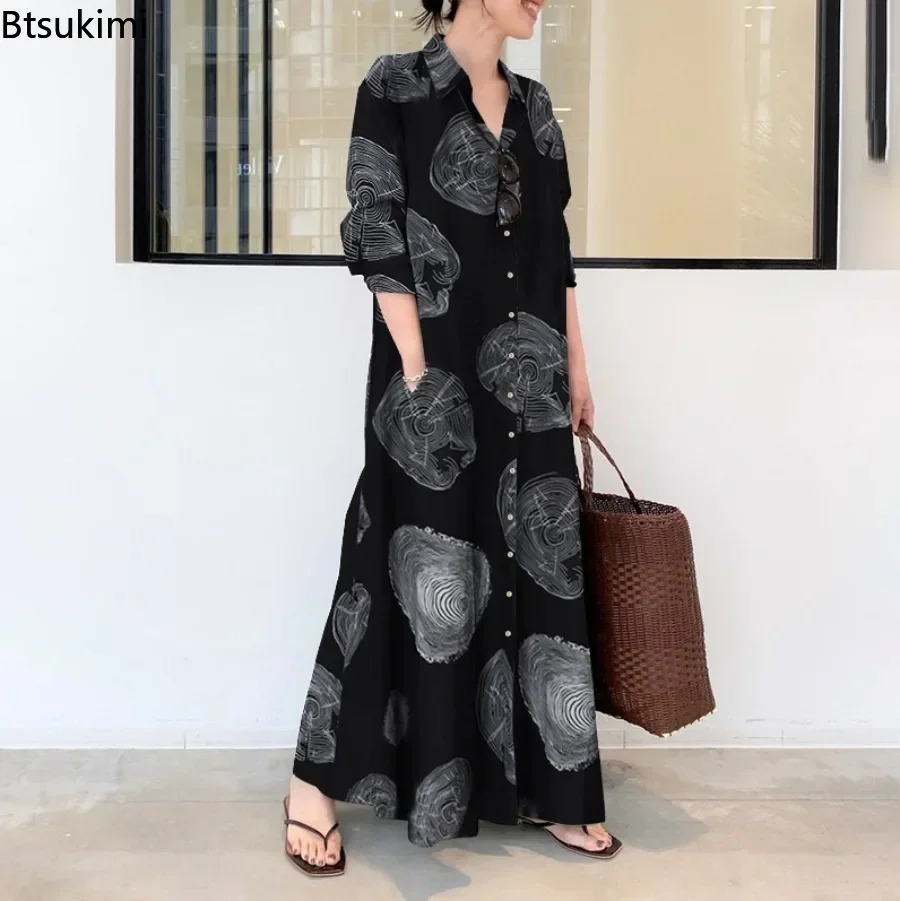 Gaun Wanita 2026, Gaun Maxi Ka - Casual Loose Linen Shirt Dress ulasan dan harga