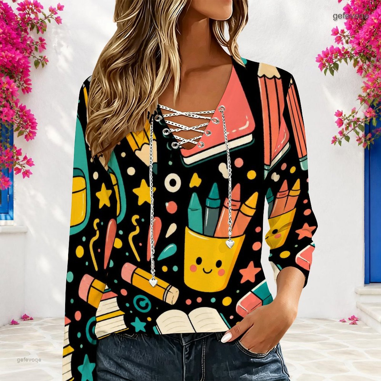 Atasan Wanita V-Neck Lengan Pa - Blouses ulasan dan harga