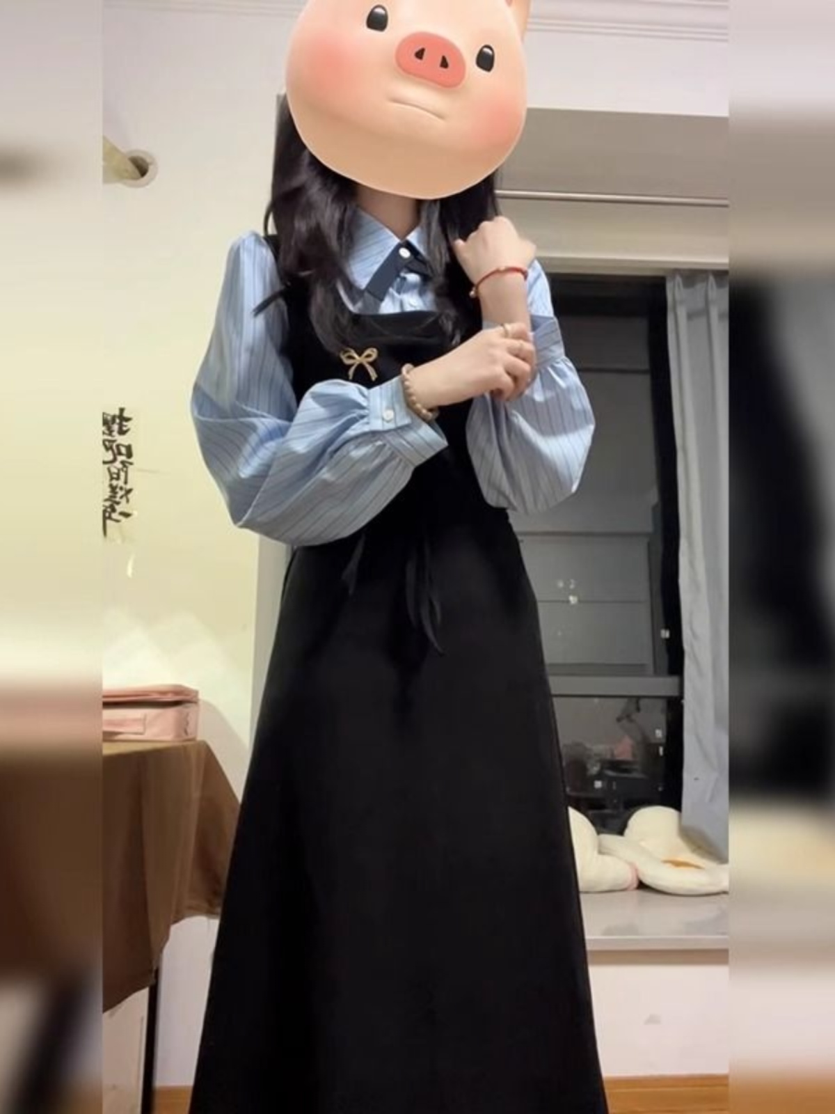 Gaun Kemeja Gaya Kampus Hitam  - Korean Style A Line Shirt Dress ulasan dan harga
