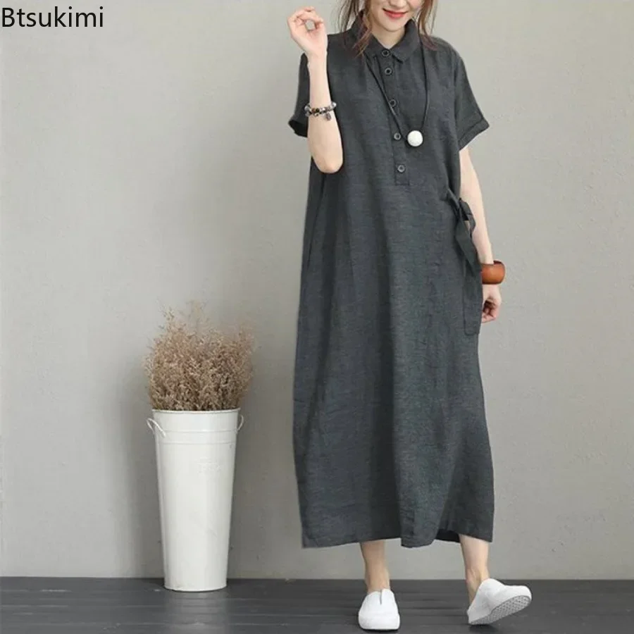 Gaun Musim Panas 2026 Sederhan - Casual Loose Linen Shirt Dress ulasan dan harga