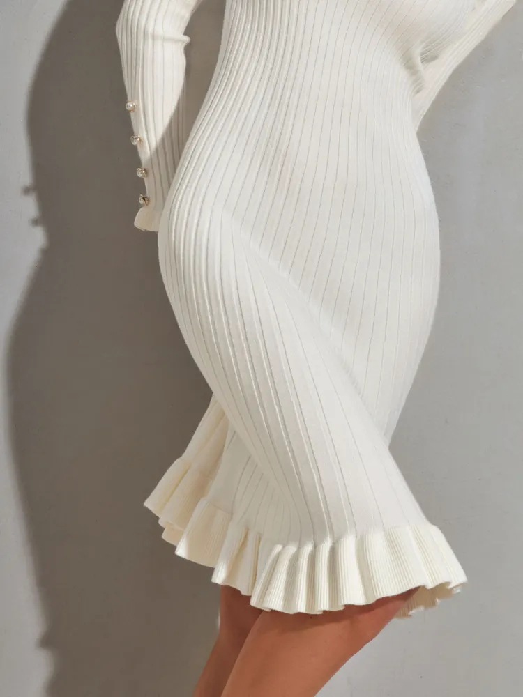 Gaun Bodycon Rajut Bergaris Le - Bodycon Long Sleeve Ribbed Dress ulasan dan harga