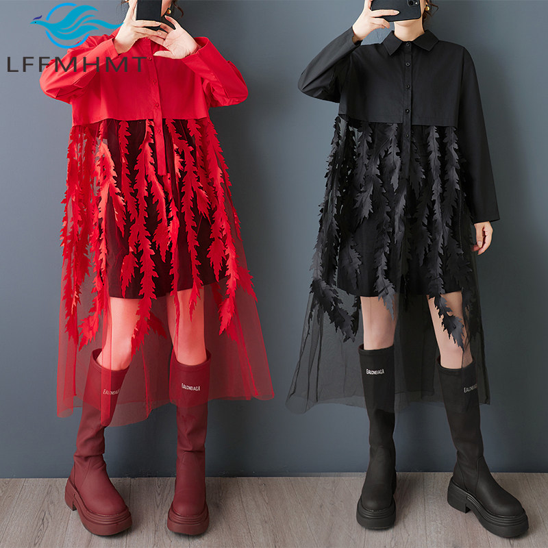 Gaun kemeja motif bunga longga - Korean Style A Line Shirt Dress ulasan dan harga