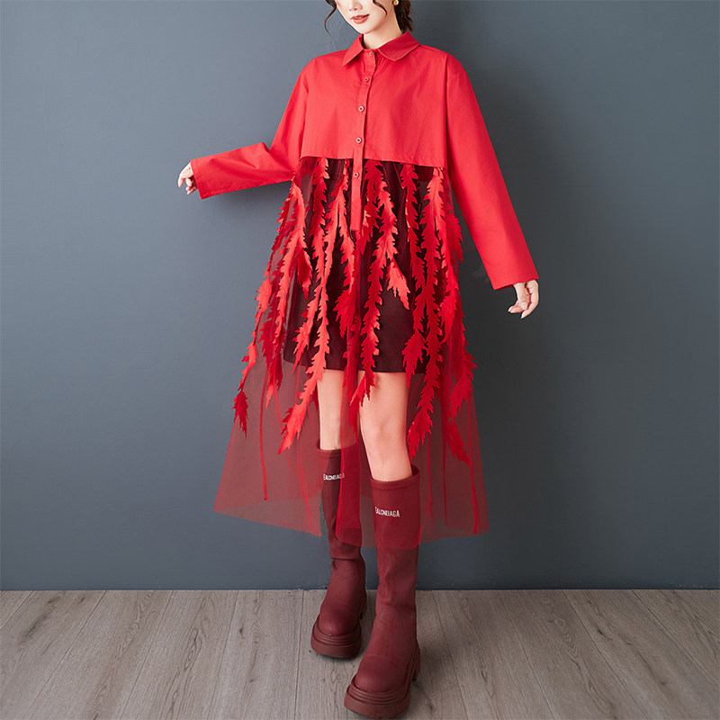 Gaun kemeja motif bunga longga - Korean Style A Line Shirt Dress ulasan dan harga