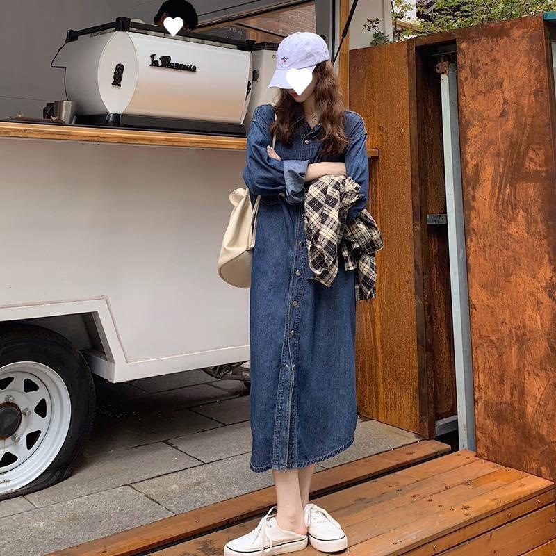 Gaun Kemeja Denim Wanita Terba - Korean Style A Line Shirt Dress ulasan dan harga