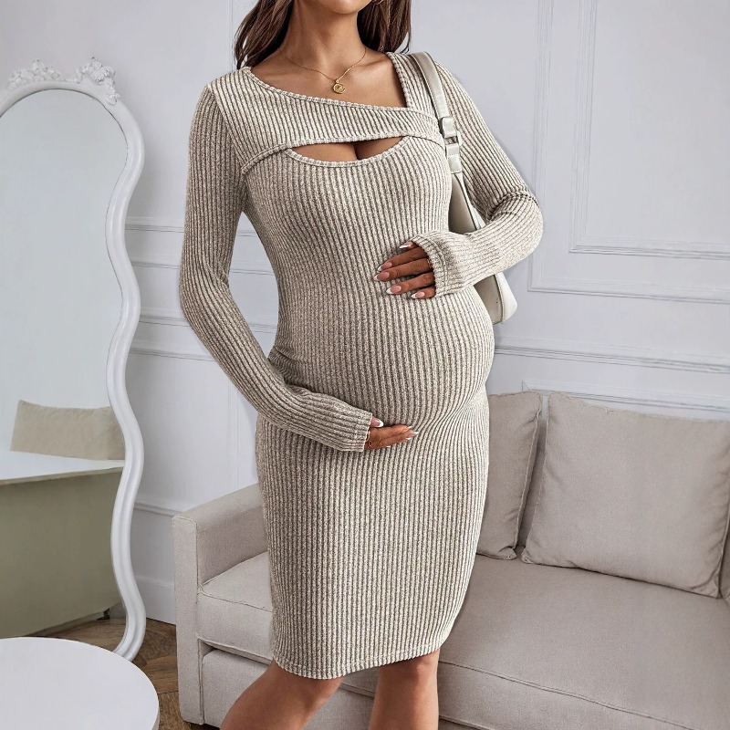 Baju Hamil Gaun Ribbed Lengan  - Bodycon Long Sleeve Ribbed Dress ulasan dan harga