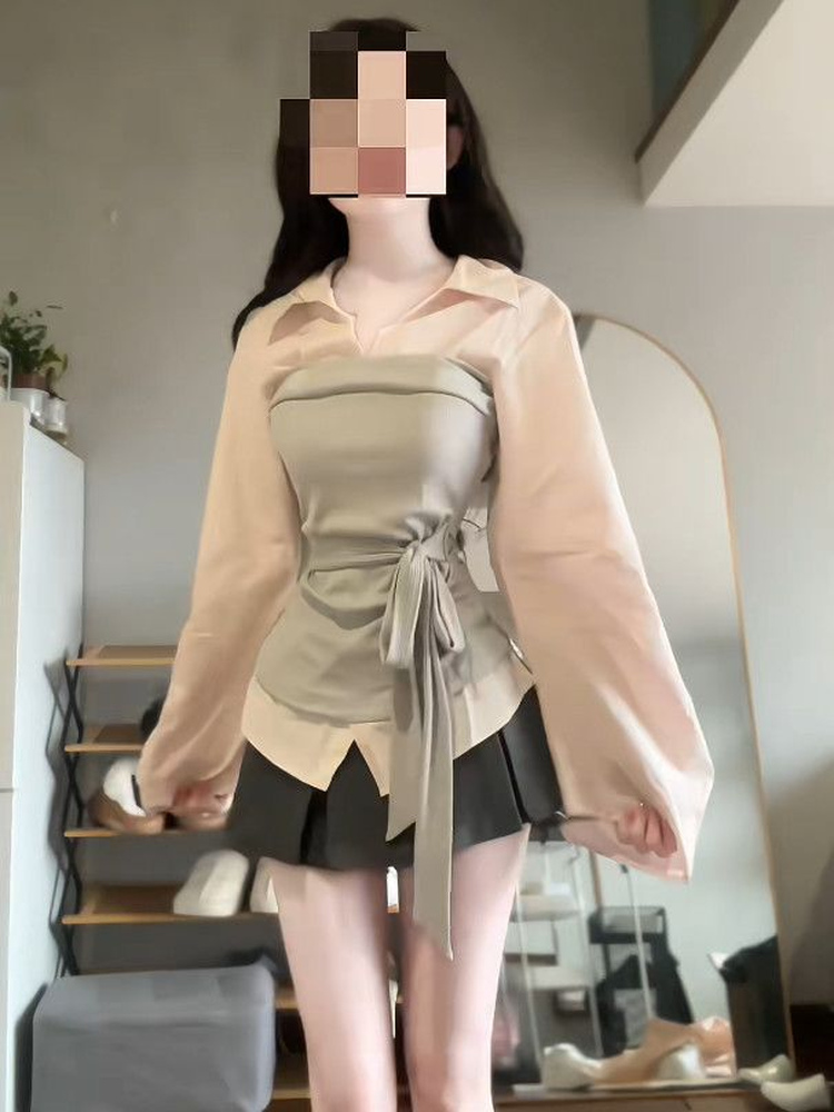Setelan Kemeja dan Rok Wanita  - Korean Style A Line Shirt Dress ulasan dan harga