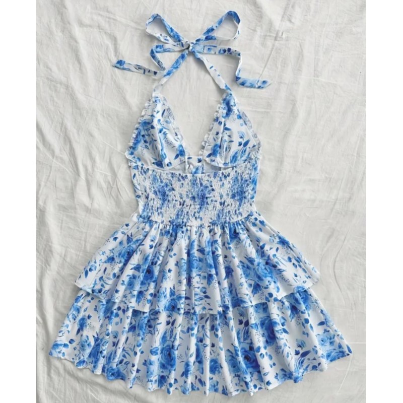 Gaun Pendek Retro Gaya Liburan - French Vintage Floral Midi Dress ulasan dan harga
